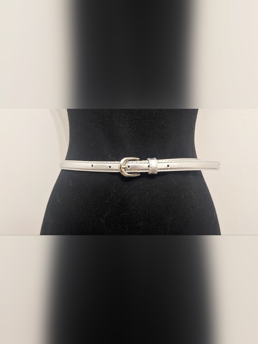 Silver Metallic Skinny Belt with Silver Buckle